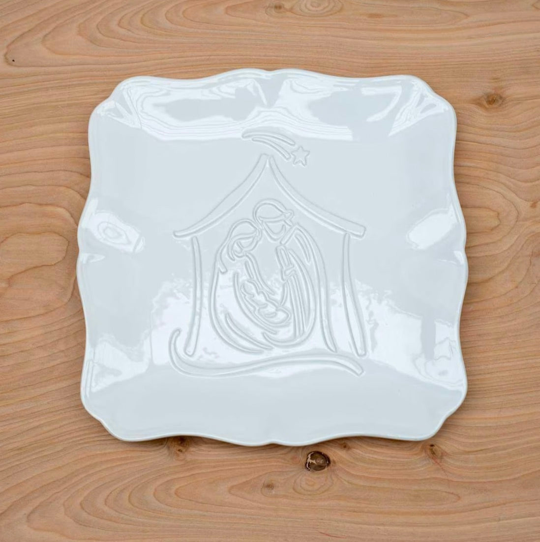 Nativity Embossed Square White Platter