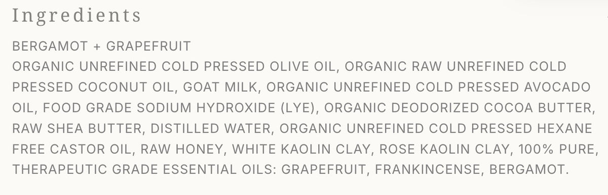 Bar Soap---Bergamot + Grapefruit