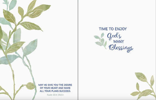 Retirement Greeting Card With Scripture - Navy Bird on Branch
