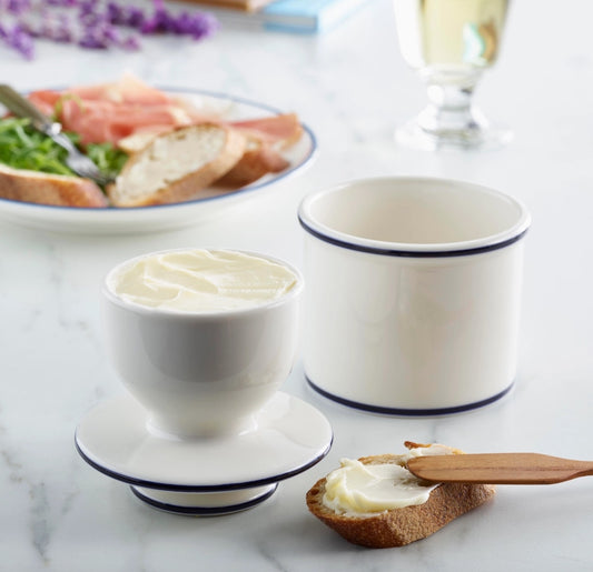 Butter Bell---Le Bistro---White with Blue Trim