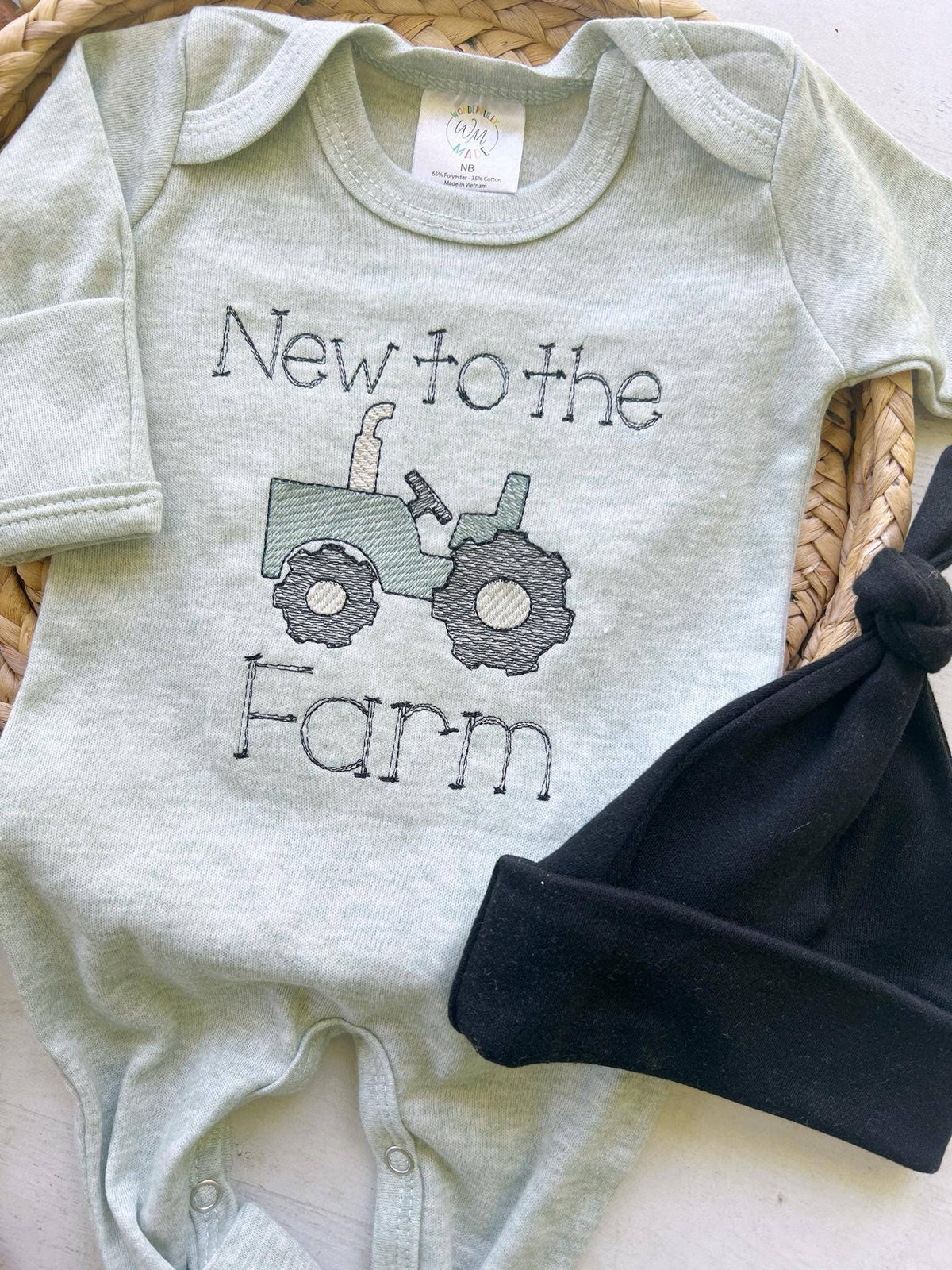 Baby Sage Romper | Baby Boy Outfit - Tractor New To The Farm: 0-3 months, Romper only