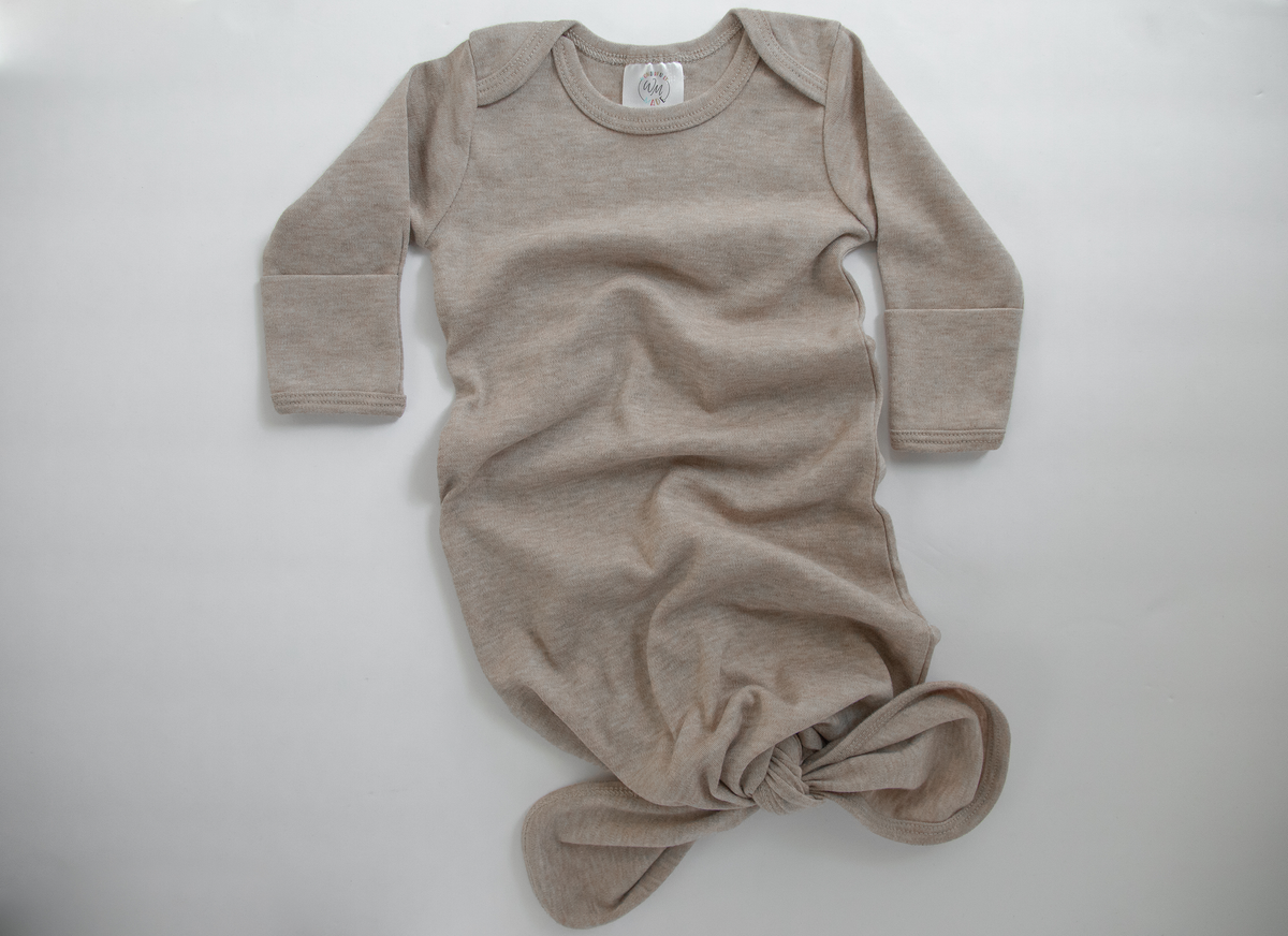 Baby Knotted Gown - Heather Colors: Oatmeal, Gown only