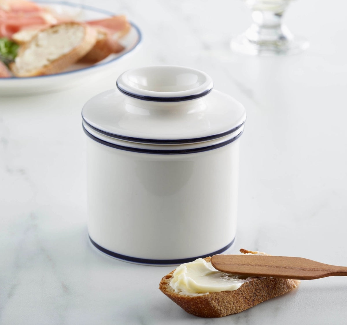 Butter Bell---Le Bistro---White with Blue Trim