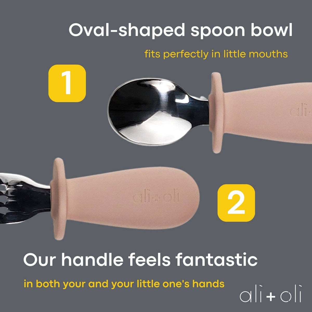 Ali+Oli Spoon & Fork Learning Set for Toddlers (Pink) 6m+