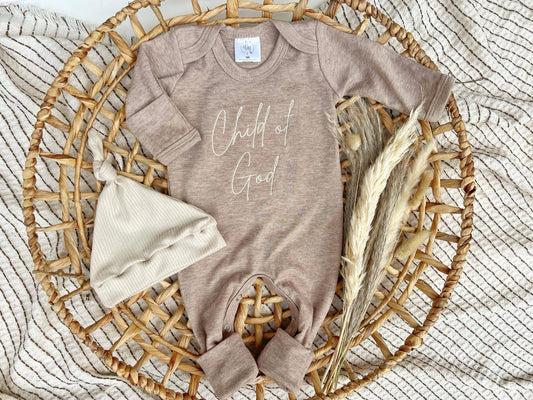 Baby Romper | Child of God Mocha Brown Outfit: 0-3M, Romper and Headwrap