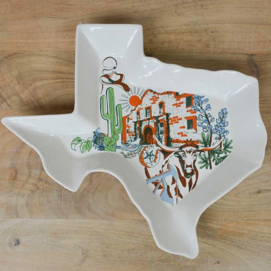 Texas Love Shaped Platter---White/Multi