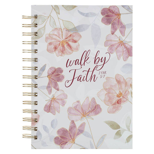 Spiral Journal - White Floral Walk By Faith 2 Cor. 5:7
