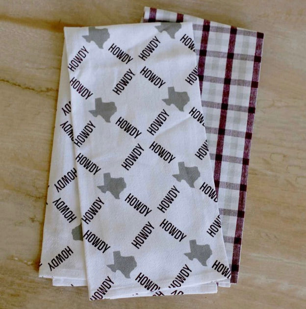 Texas Hand Towels--White/Maroon--Set of 2