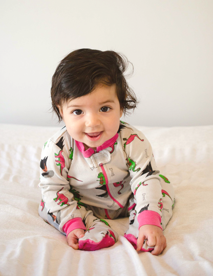 Baby Footed Cotton Pajama Print Dinosaurs: DINOSAUR BLUE, 6-12 Month