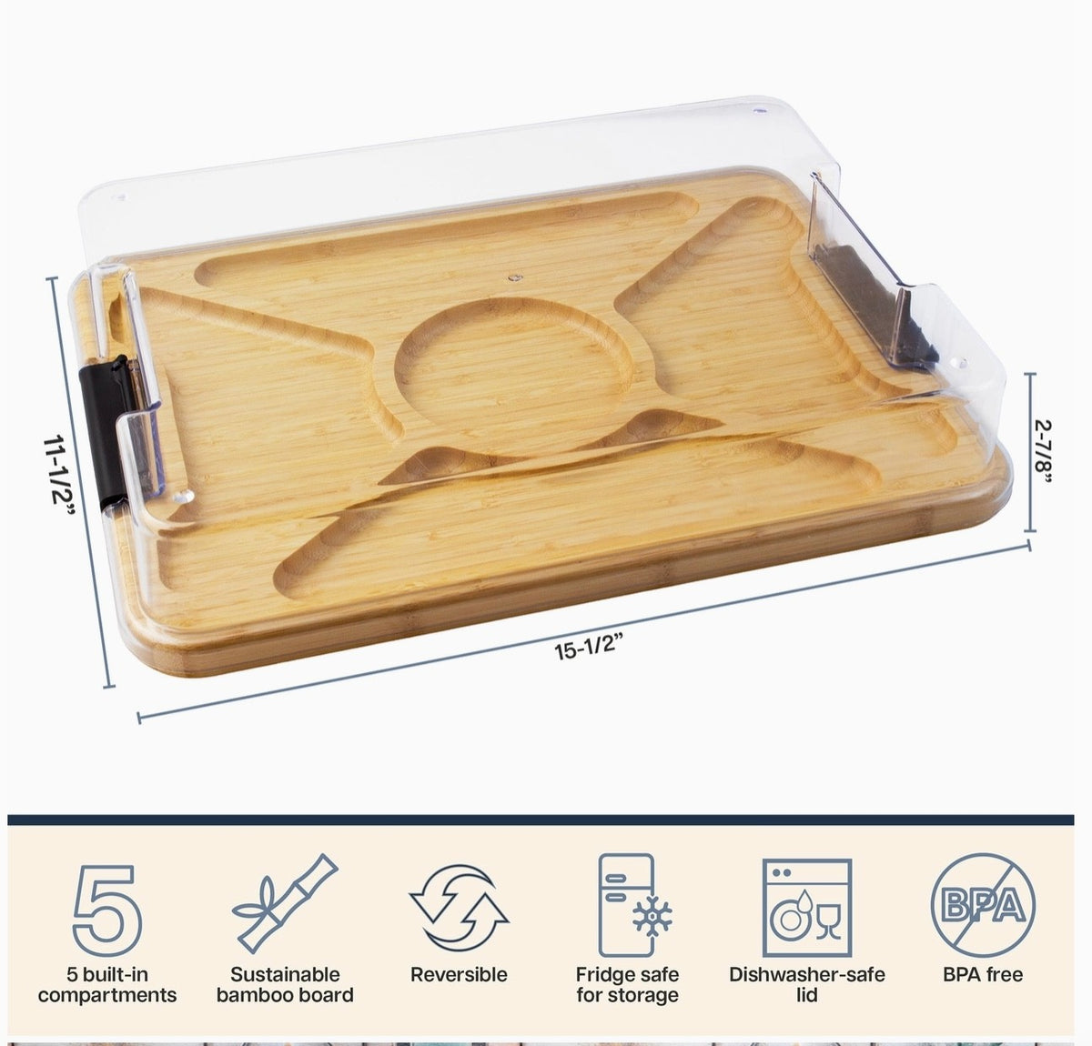 Flip, Serve, & Store Rectangle Charcuterie Board with Locking Lid