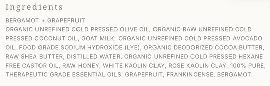 Bar Soap---Bergamot + Grapefruit