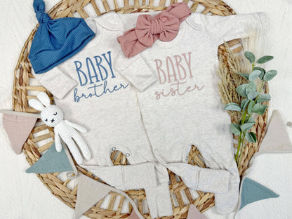 Baby sister footie | little sibling baby outfit: 0-3M, Baby sister footie + bow