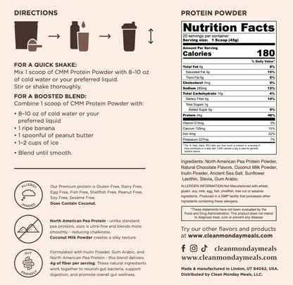 Clean Monday Meals - Protein Shake - Chocolate, 20-Serving Bag