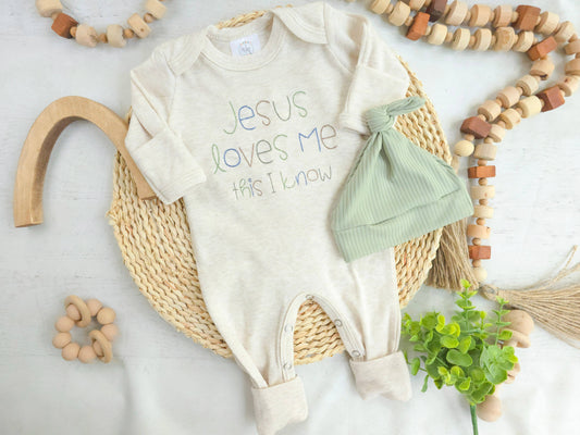 Baby Romper | Baby Boy Outfit - Jesus Loves Me: Newborn, Romper and hat set