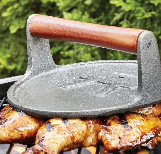 Outset Cast Iron Round Grill/Griddle Press---8"x3.25"