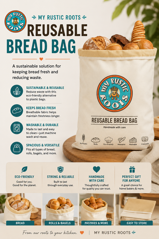 Beeswax Lined Fold Down Reusable Bread Bag