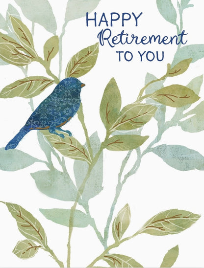 Retirement Greeting Card With Scripture - Navy Bird on Branch