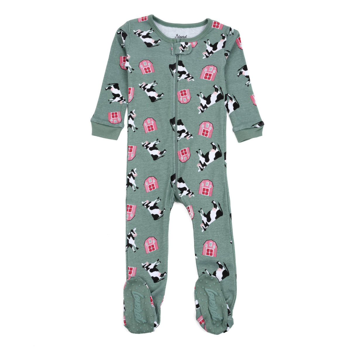 Baby Footed Cotton Pajama Cow Green: 3-6 month