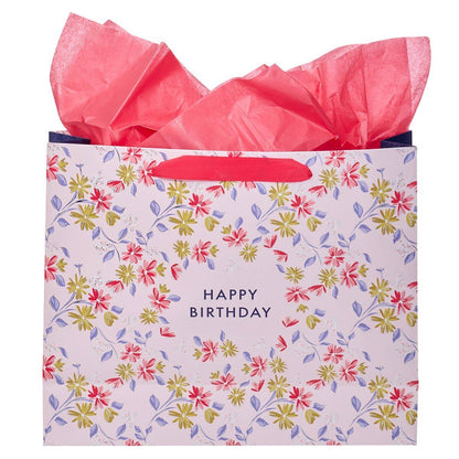 Gift Bag w/ Card LG Landscape Pink Happy Birthday