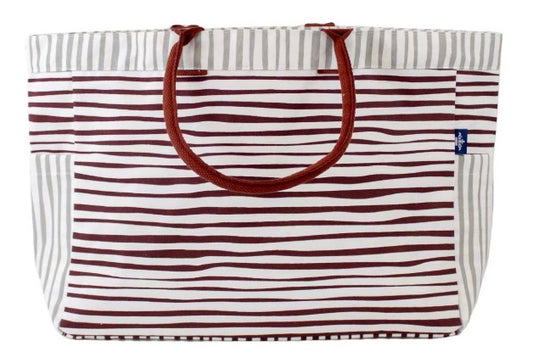 Striped Durham Tote---White/Maroon/Gray