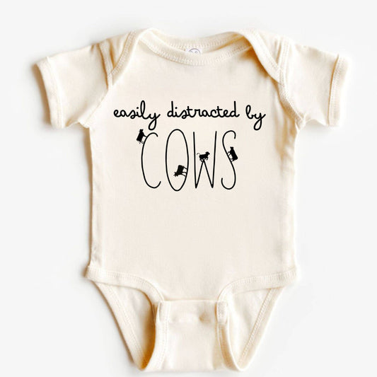 Easily Distracted by Cows Baby Bodysuit | Boys Clothing: 6-12 Months, Short