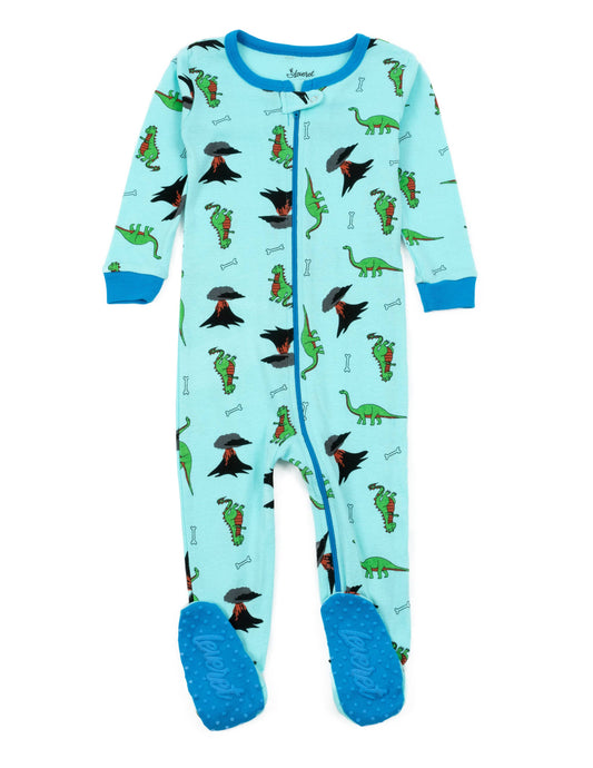 Baby Footed Cotton Pajama Print Dinosaurs: DINOSAUR PINK, 12-18 Month