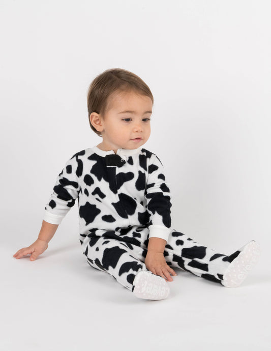 Baby Footed Fleece Pajama Black Cow: 12-18 month