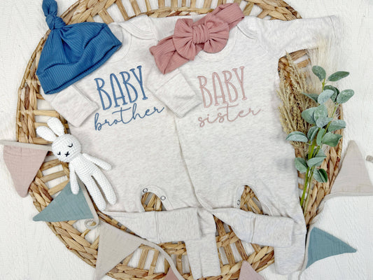 Baby sister footie | little sibling baby outfit: Newborn, Baby sister footie + bow