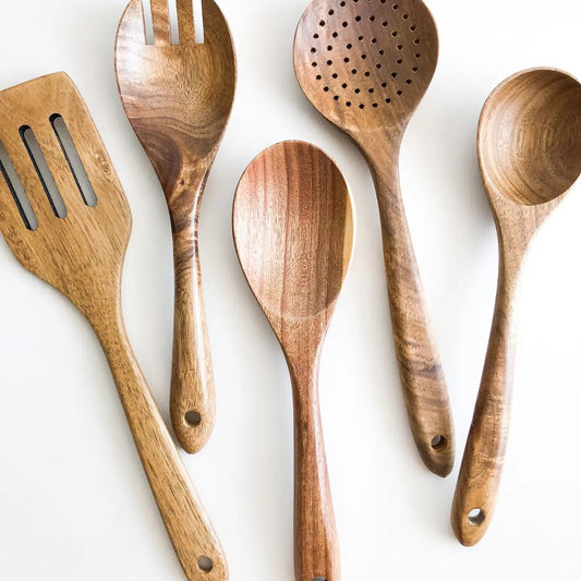 Acacia Wood Kitchen Utensil Set---5-Piece - Shower Registry---Hardin/Conn
