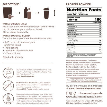 Clean Monday Meals - Protein Shake - Chocolate, 20-Serving Bag