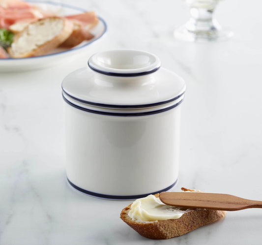 Butter Bell---Le Bistro---White with Blue Trim