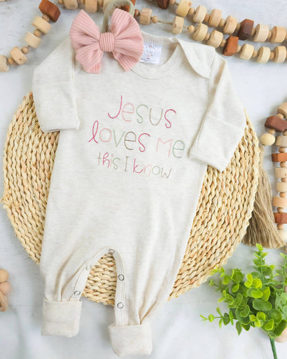 Baby Romper | Baby Girl Outfit - Jesus Loves Me: Newborn, Romper and headband