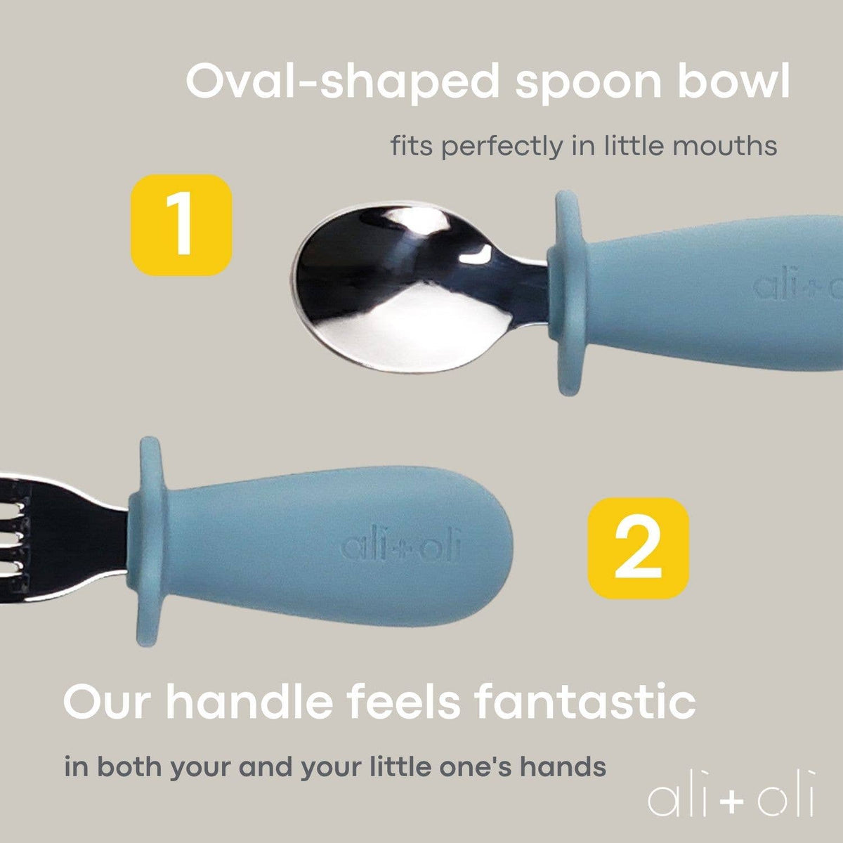 Ali+Oli Spoon & Fork Learning Set for Toddlers (Blue) 6m+